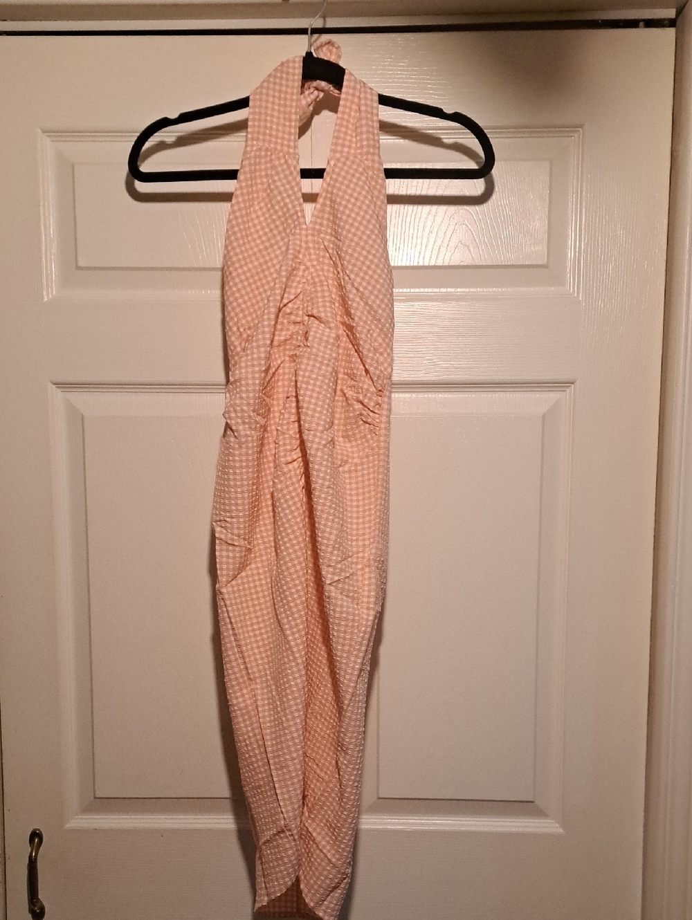 🎀Committed-white & pink Ladies dress Petite cute with necktie, Front Split